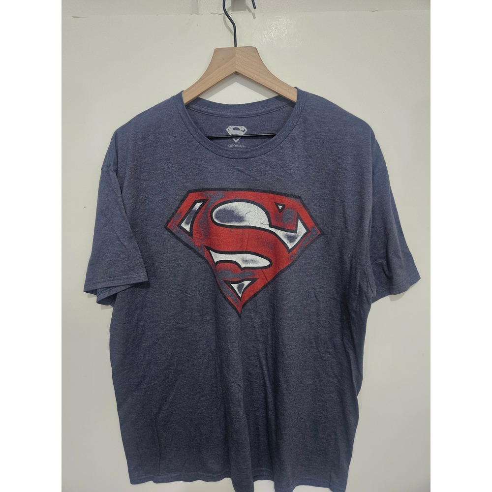 Superman Graphic T-Shirt XXL Heather Navy Blue DC Comics Shield Logo Tee